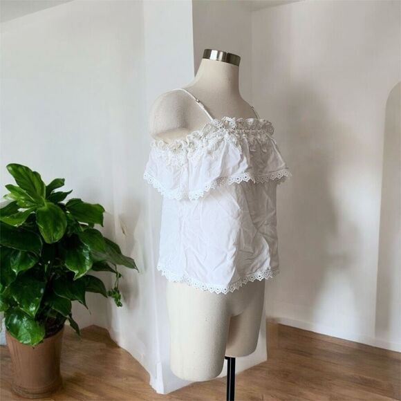 RedSky White Lace Peasant Blouse Top Prairie Off Shoulder Medium - Picture 2 of 7